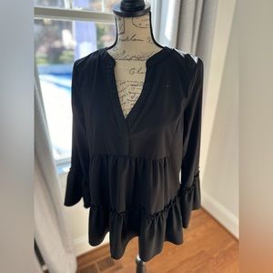 Pomander Place Black Ruffle Hem Top